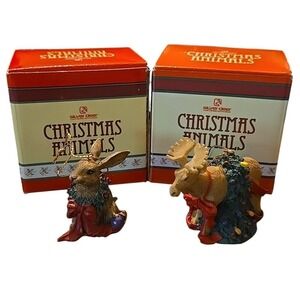 Vintage Silver Deer Christmas Animals Moose Rabbit‎ Ornaments 1991 With Boxes